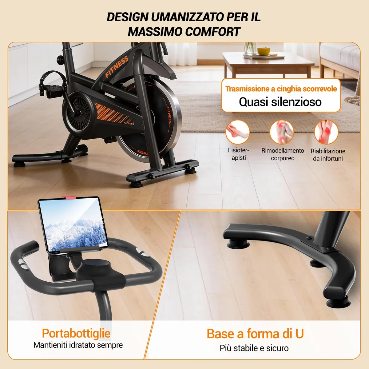 CURSOR FITNESS Cyclette da casa professionale, Cyclette professionale con misurazione della frequenza cardiaca e display LED, Spin bike con app, sedile confortevole, capacità di carico fino a 136 kg
