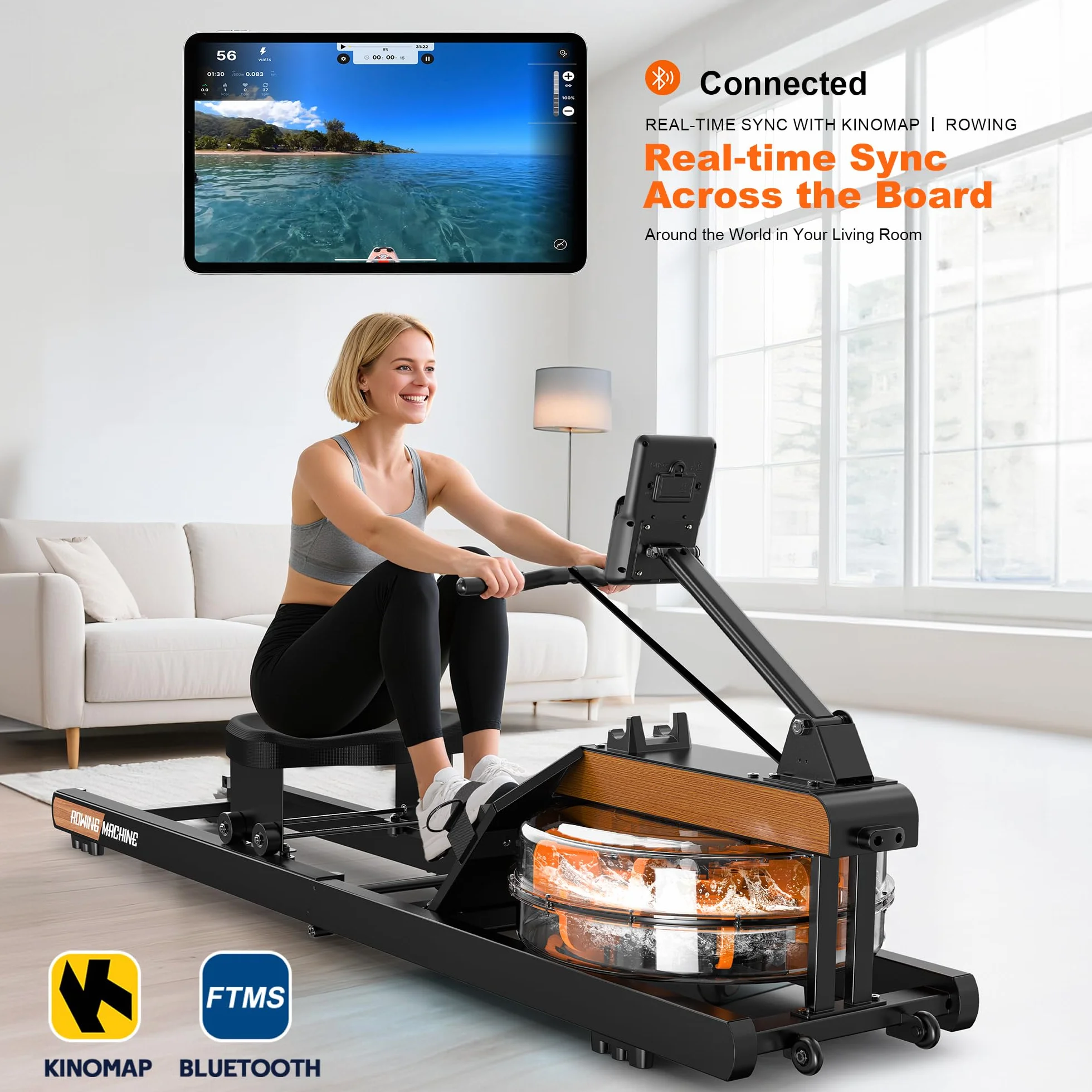 Vogatore Professionale per Casa, Pieghevole Con Resistenza ad Acqua, Monitor Bluetooth e Supporto Tablet Regolabile, Carico Massimo 160kg