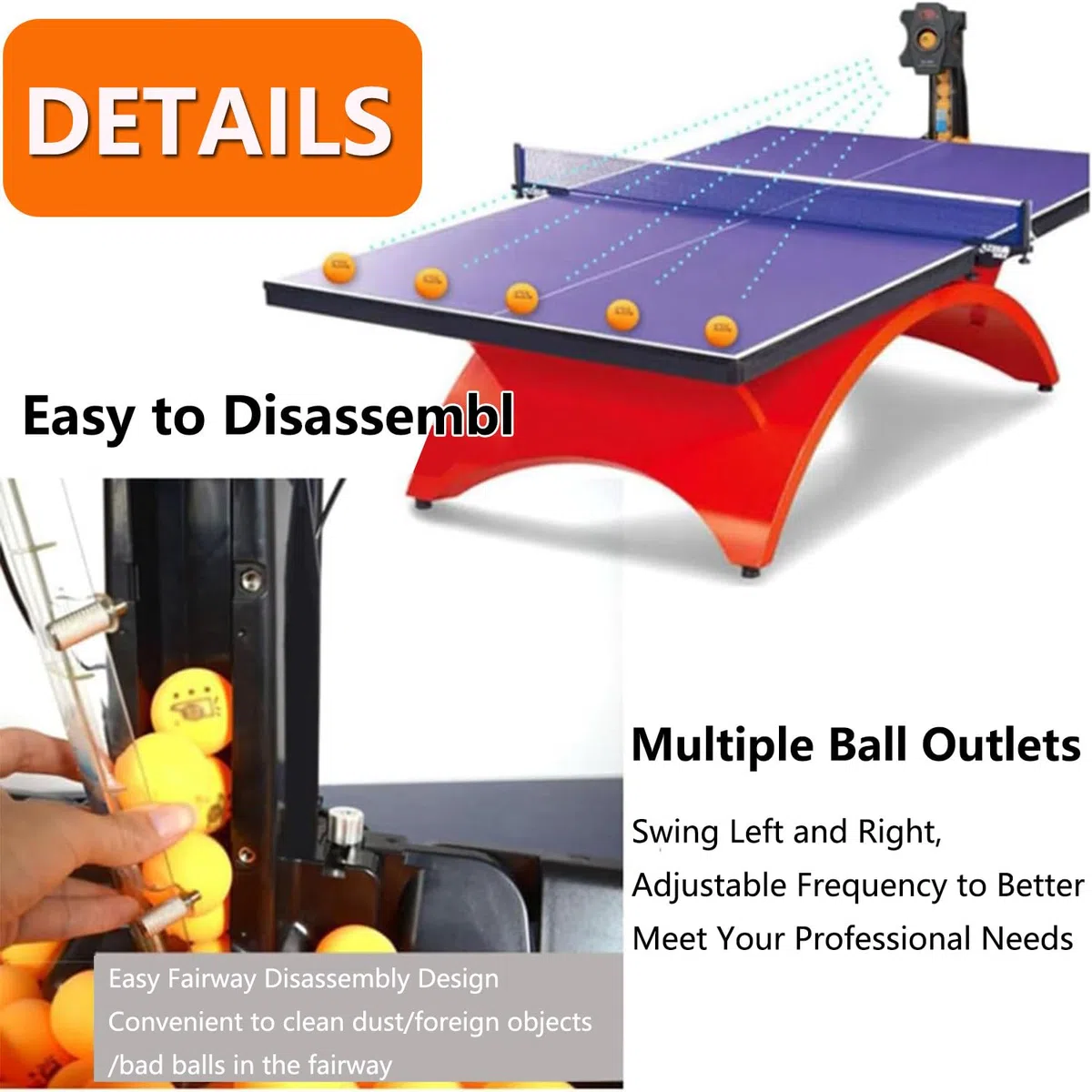 Lanciapalline Ping Pong,Robot Ping Pong,Rete Staccabile,Allenamento Ping Pong Automatico,con Rotazione,Frequenza,velocità della Pallina, Atterraggio E Altezza Personalizzabili