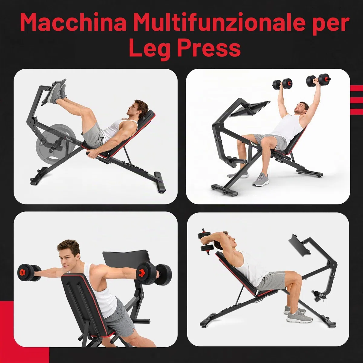 PASYOU Macchina Per l'Estensione Delle Gambe Con 7 Schienali Regolabili, Leg Press Per Palestra Domestica, Capienza Massima 500 KG, Panca Da Pesi Con Curl Gambe Per Esercizi Del Basso Corpo PM30