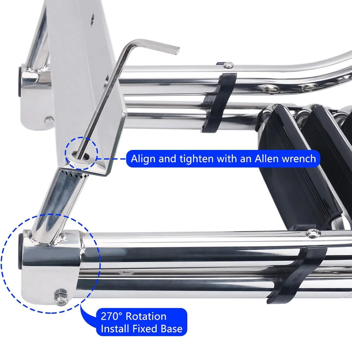 Scaletta per Barche 4 Gradini - Pontoon Pieghevole Piscina in Acciaio Inox Scala Telescopica Ingresso Posteriore Marino Ampia Galleggiante Corrimano Pedale capacità Carico 300Kg
