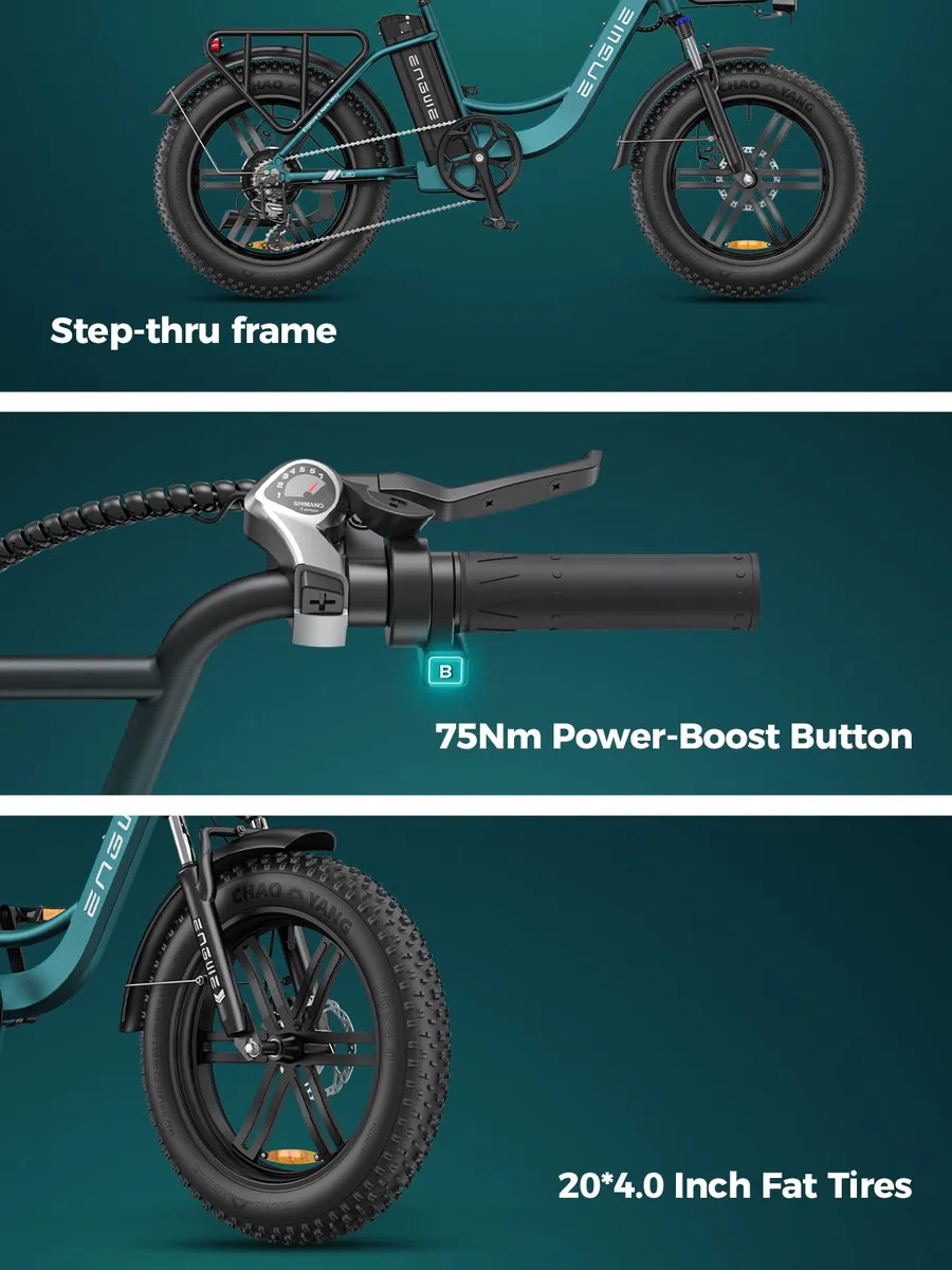 ENGWE Bicicletta Elettrica Adulto, 20'' ×4.0'' Fat Tire Bici Elettrica per Donna, 7 Velocità, 250W Batteria Rimovibile 48V 13Ah Autonomia bis zu 120 km L20/L20 BOOST