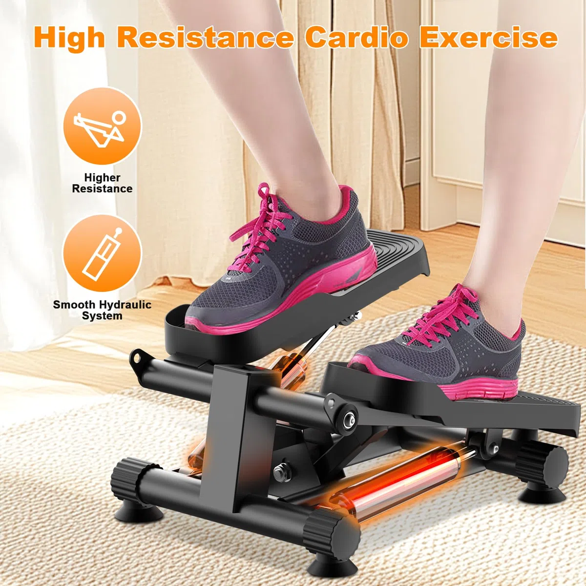 Dskeuzeew Stepper 2 in 1 per Casa Con Power Ropes, Mini Cyclette Con Display LED, Sistema Idraulico per Allenamento Gambe/Braccio/Glutei, Carico Massimo 150 kg