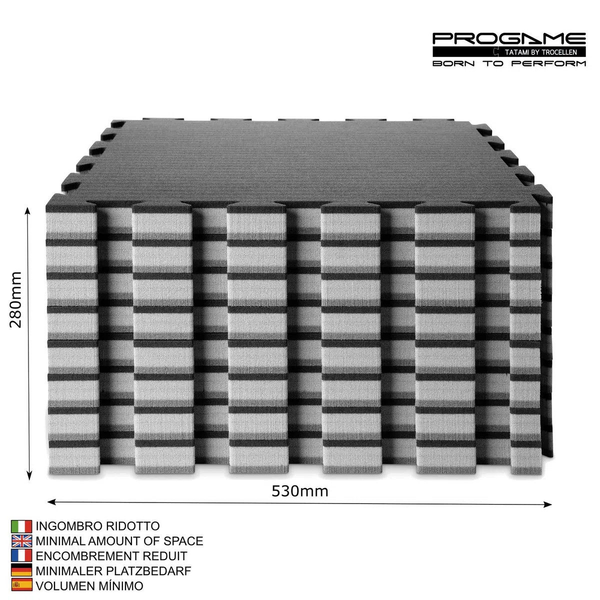 ProGame Kit 8 Pezzi Tatami Palestra 3.5 cm GYM-Home Nero/Grigio 50x50 cm Tatami Puzzle Componibile - Made in Italy