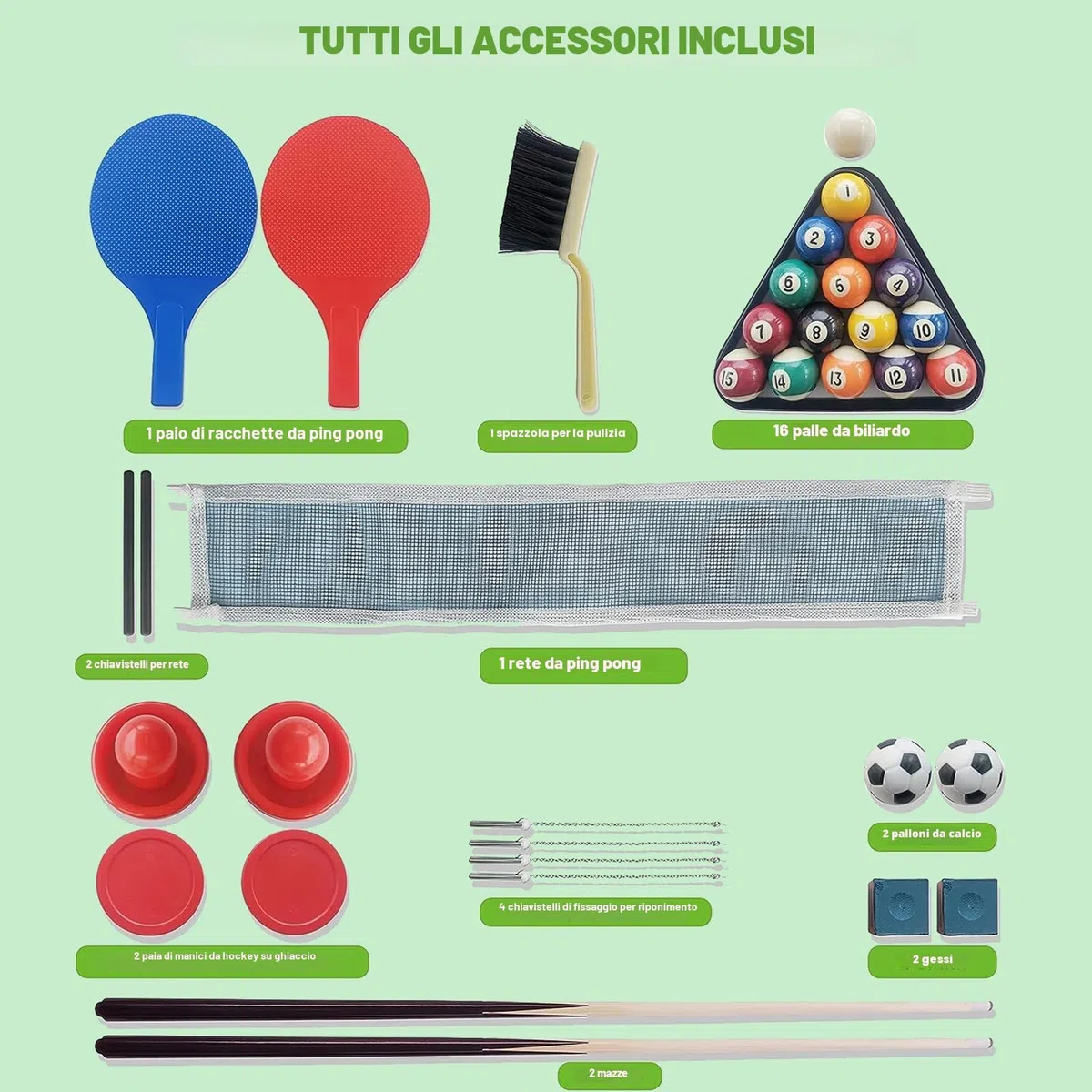 Set da tavolo multi-gioco 5 in 1 per bambini, ping-pong, biliardo, biliardino, hockey su scivolo, tiro al basket interattivo genitore-figlio regalo perfetto per i bambini (lunghezza 1,2 m)