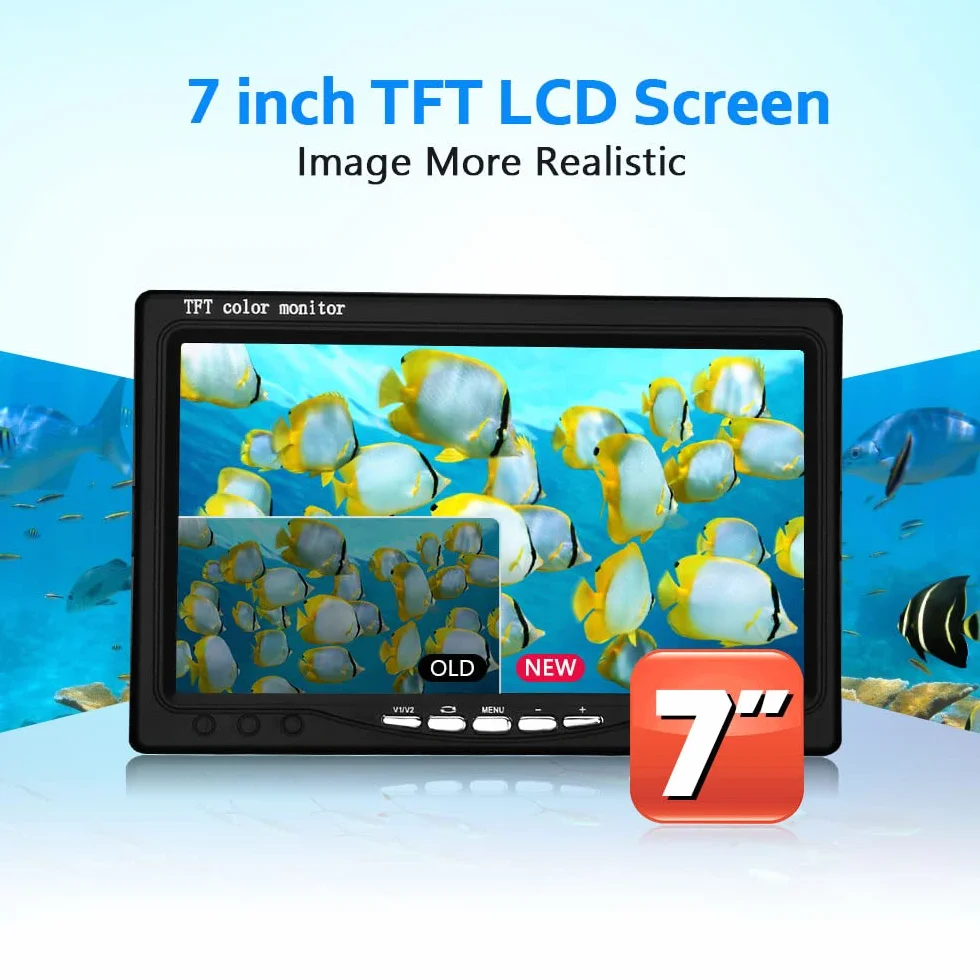 Ecoscandaglio da Pesca con 7 pollici TFT Monitor 30 LED Impermeabile Telecamera Subacquea da Pesca 15M Telecamera da Ecoscandaglio Portatile per Pesca su Ghiaccio, Lago e Barca
