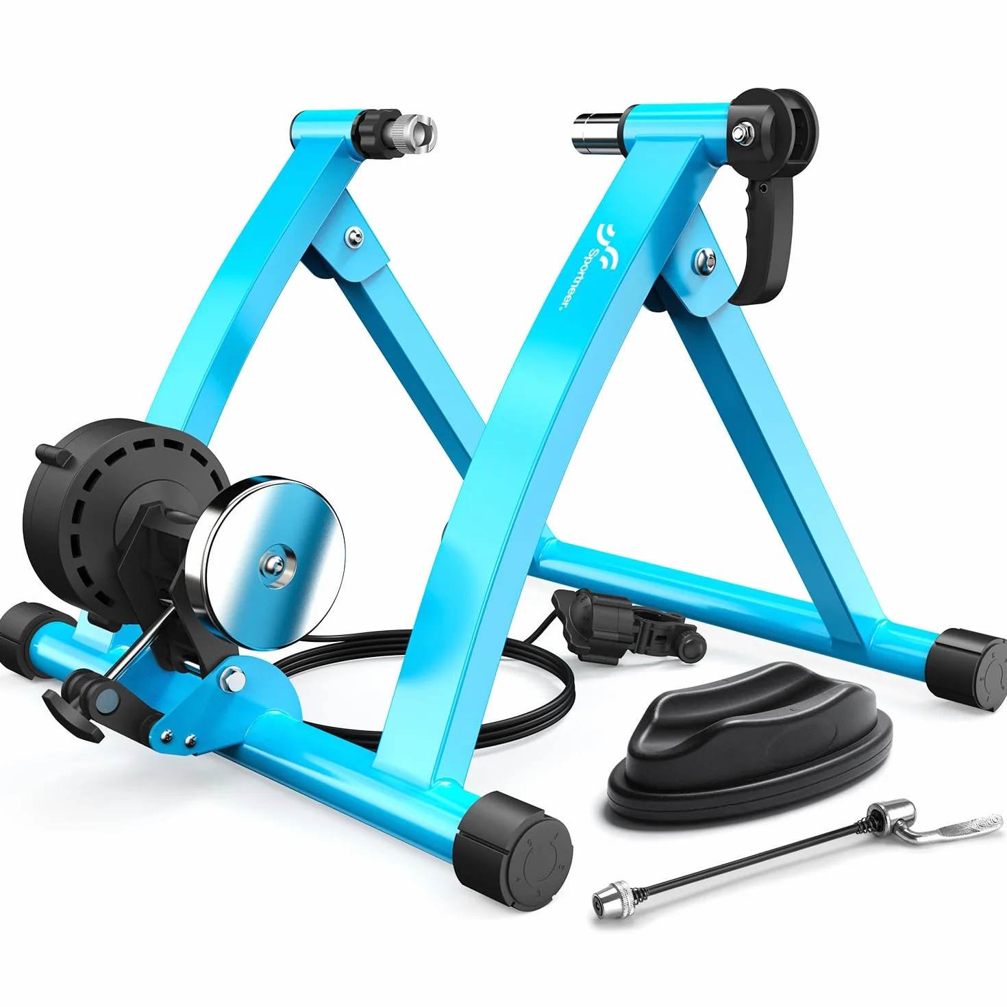Sportneer Allenatore a rulli magnetico per bicicletta da 26 – 28" e 700 C, a sgancio rapido, con 6 livelli di resistenza per interni ed esterni, con riduzione del rumore