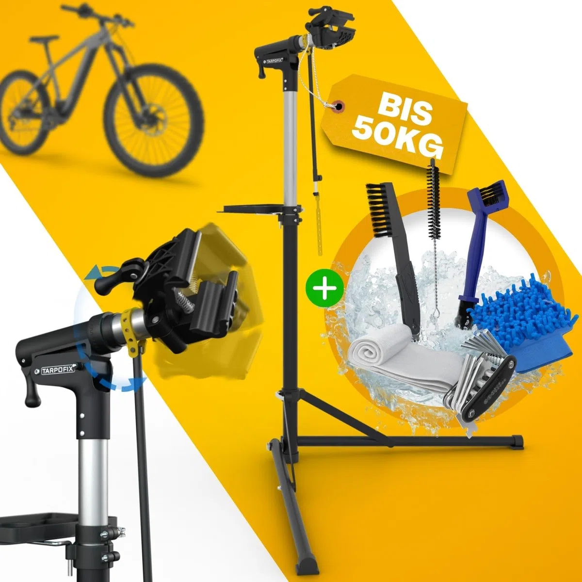 Tarpofix® Cavalletto Manutenzione Bici fino a 50kg | Stabile e Regolabile per Bike ed E-Bike | Supporto Manutenzione Bici Professionale per Riparazioni Bicicletta