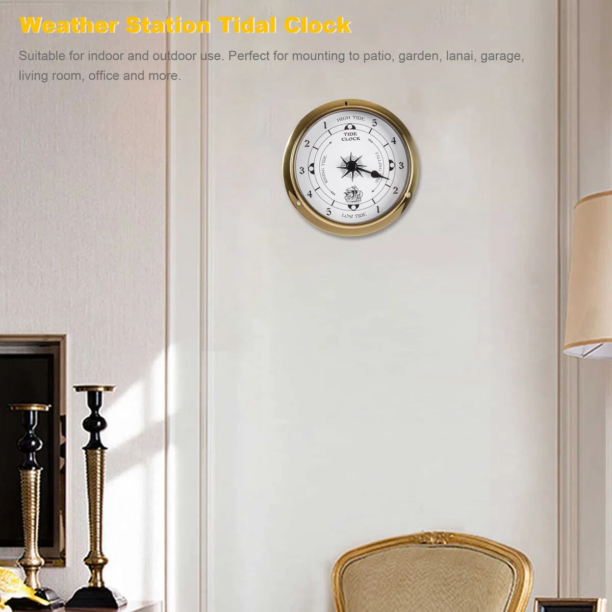 Orologio Delle Maree, Tester un Parete con Guscio nel Rame Marino per Stazione Meteorologica, Barca da Appendere al Muro con Orologio Delle Maree, 115 Mm