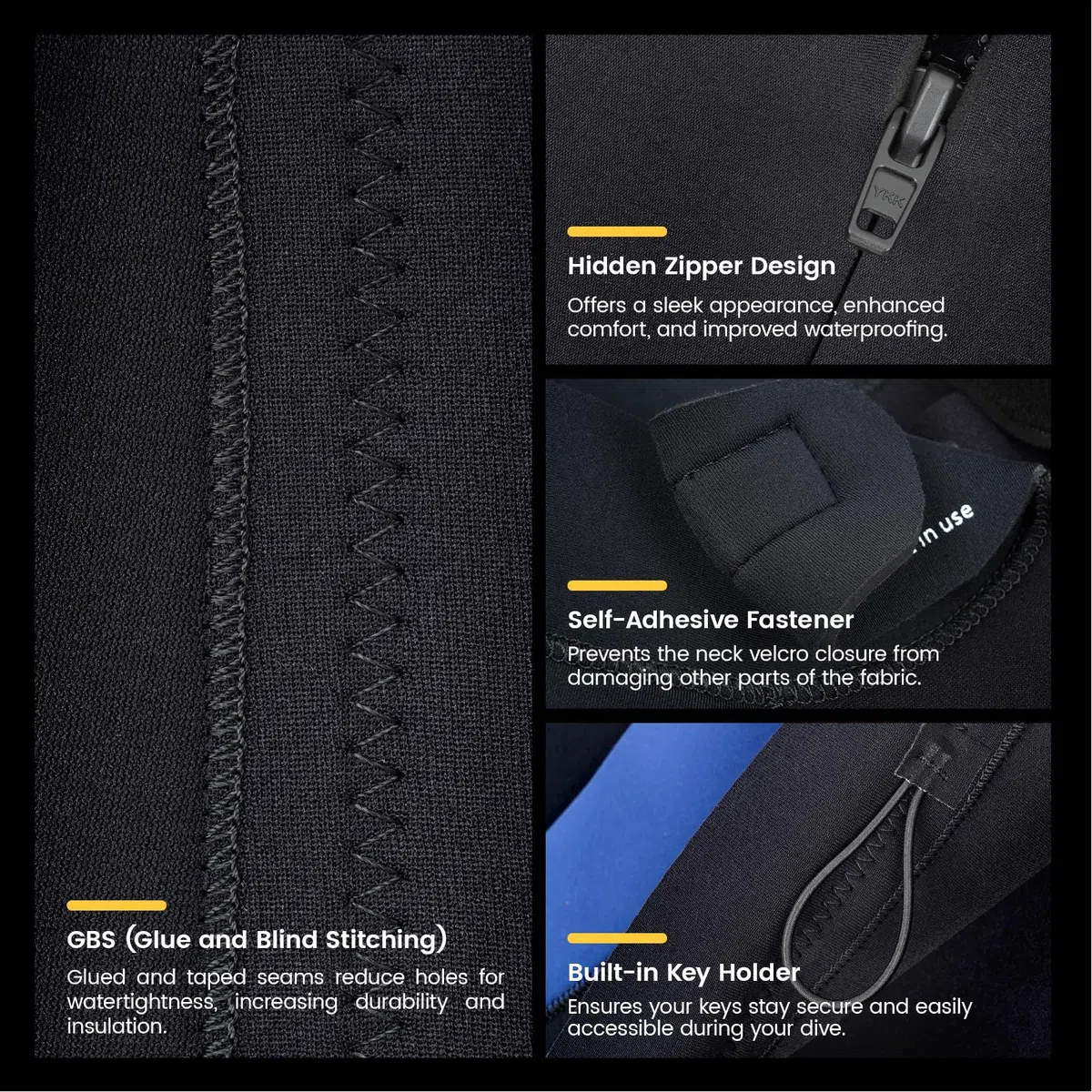 Mute da uomo, in neoprene CR da 5/4 mm, ideale per immersioni termiche in acqua fredda, cerniera frontale per surf, snorkeling, immersioni, nuoto