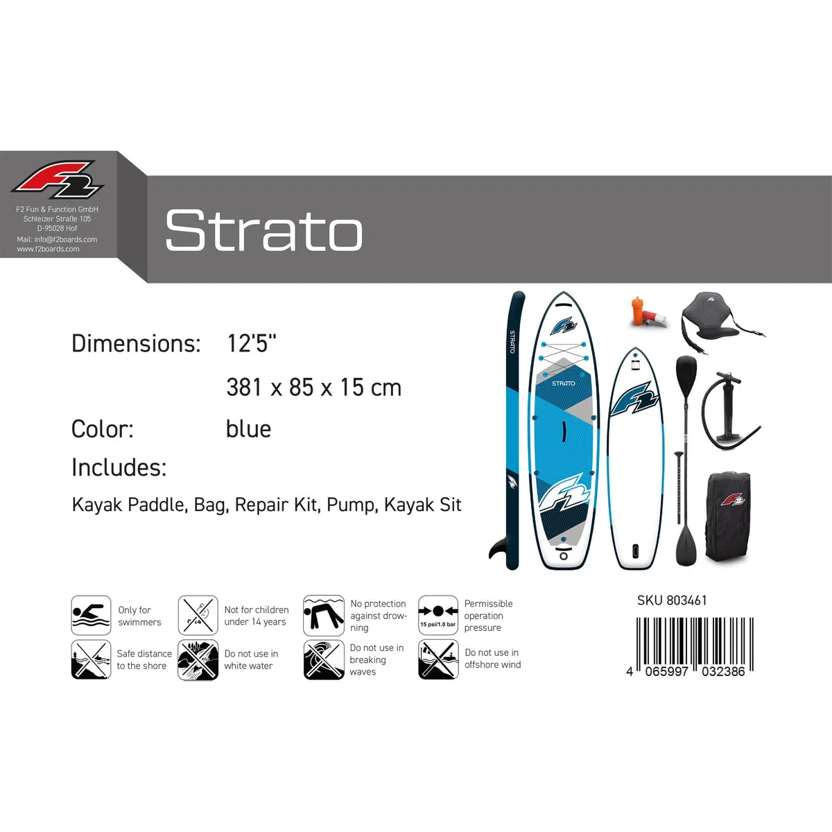 F2 SUP Stand Up Paddle Board Strato Limited Edition, misura a scelta, blu 2024