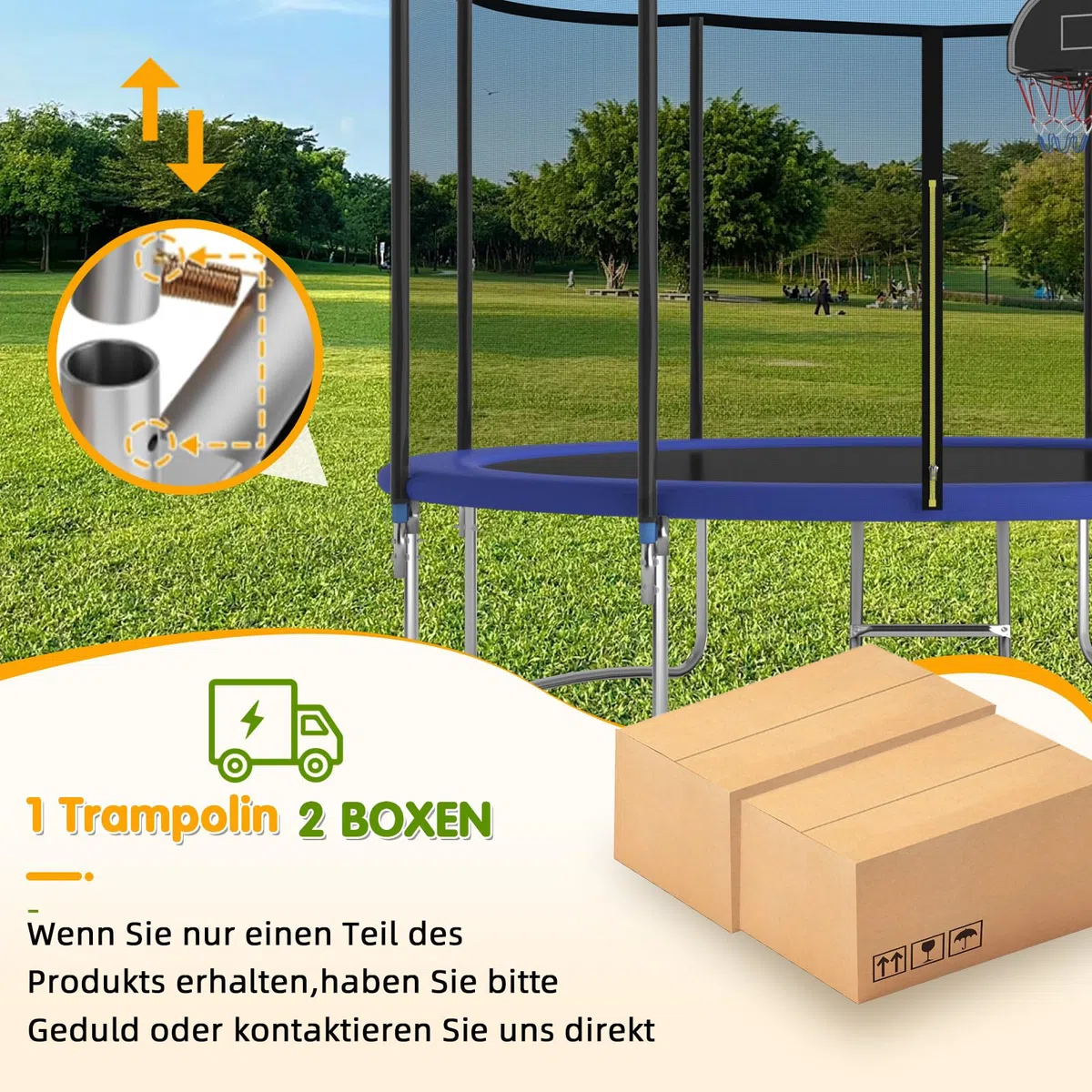 Trampolino per esterni, diametro 305/366 cm, per bambini e adulti, per il tempo libero, con cestino da basket, scala e rivestimento antiruggine, portata 200/272 kg