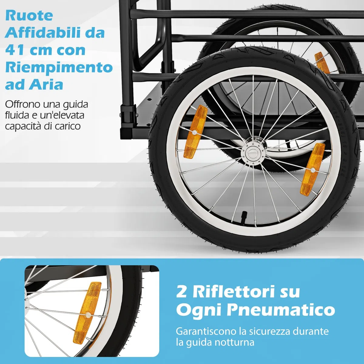 COSTWAY Carrello Cargo per Bicicletta Pieghevole, Rimorchio per Bici con Copertura in Tessuto Oxford e Ruote Pneumatiche con Relfettori, Carrello per Bici con Portata di 55 kg, 145,5 x 61 x 58 cm