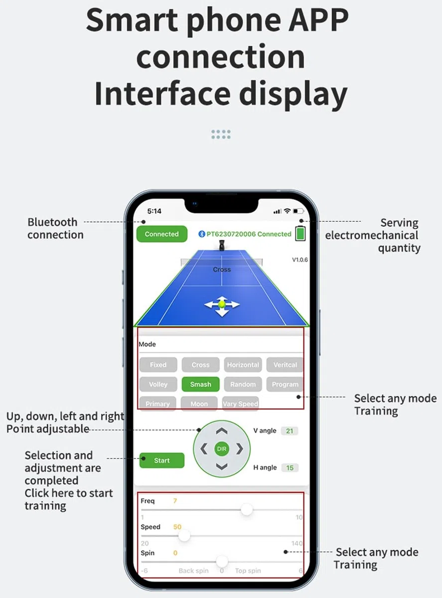 PT-Smart - Macchina automatica per la pratica delle palline da tennis, per allenarsi, portatile, controllata da app, per Apple e Android, telecomando incluso