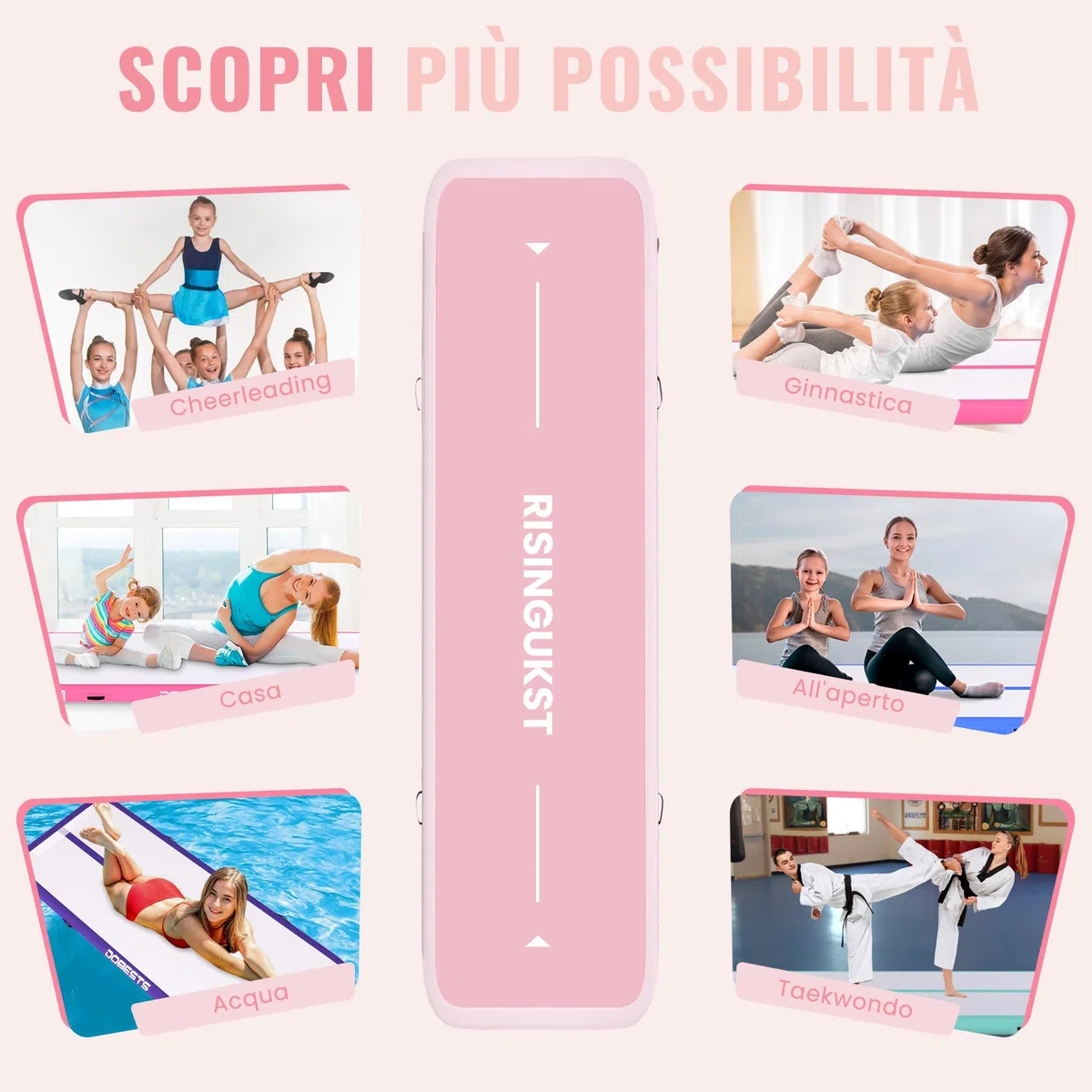 Air Track Ginnastica Artistica 10/15/20cm Spessore, 2/3/4/5/6m materassino palestra con Pompa Elettrica per Casa