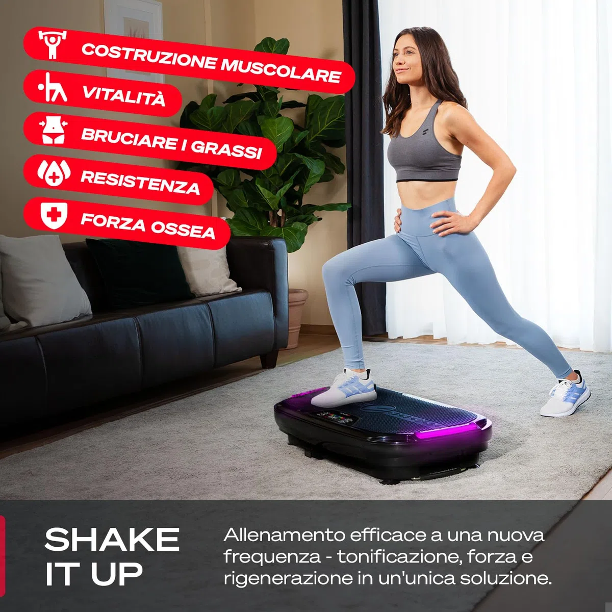 Sportstech VP275 – Piastra vibrante per la casa – 99 livelli di allenamento – Marchio di qualità tedesco – Fitness Training – Brucia i grassi e costruzione muscolare – Design antiscivolo 3D – App STL