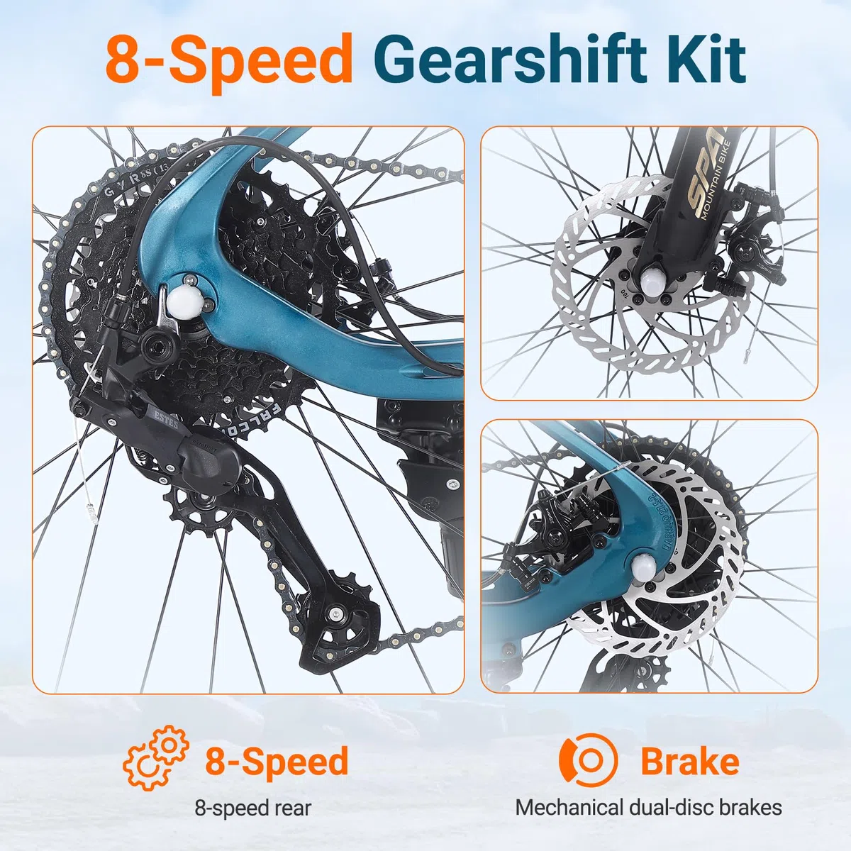 SPATIAL Mountain Bike, bici da ciclismo da esterno da 24/26/27,5/29 pollici, 21/8 velocità | Doppi freni a disco, sedile ergonomico regolabile per uomini, donne