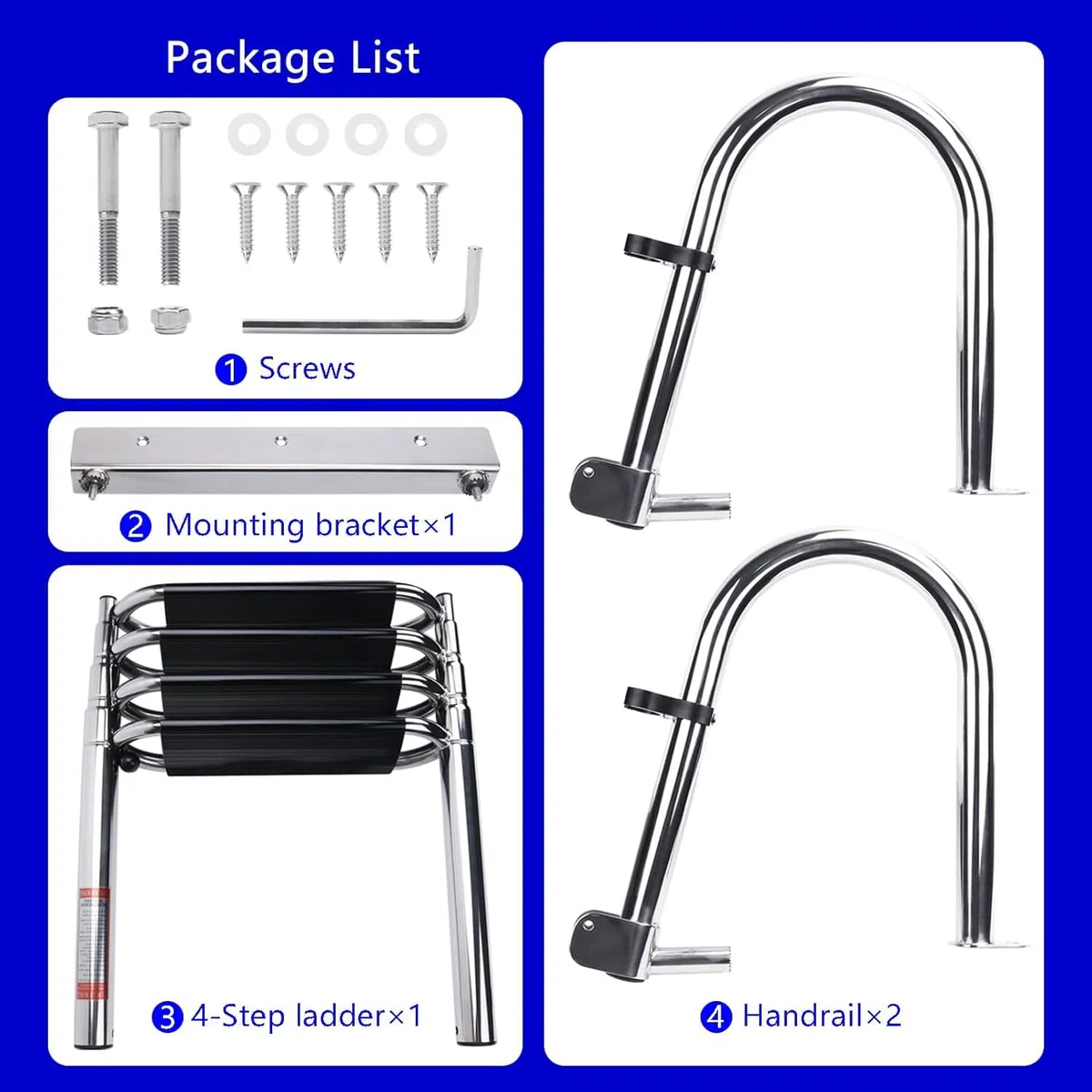 Scaletta per Barche 4 Gradini - Pontoon Pieghevole Piscina in Acciaio Inox Scala Telescopica Ingresso Posteriore Marino Ampia Galleggiante Corrimano Pedale capacità Carico 300Kg
