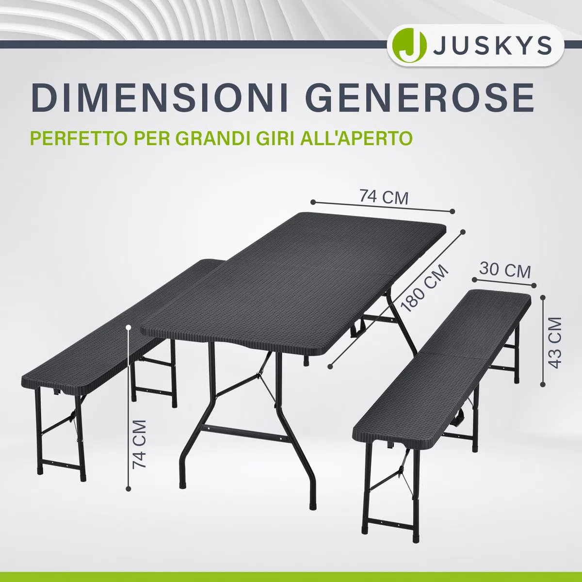 Juskys Set tenda da birra Amberg 3 pezzi e pieghevole - 180 x 74 x 74-2 panche da birra e tavolo da birra in stile rattan Set mobili da giardino Set tendone da campeggio