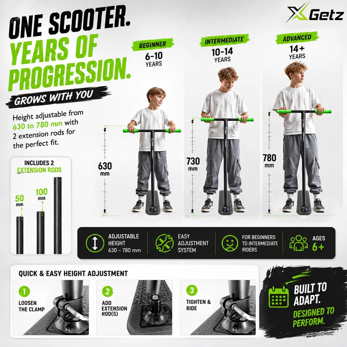 Monopattino Trampolino Acrobatico – Scooter Trick Senza Ruote per Bambini e Ragazzi 8+ – Altezza Regolabile – Ultralleggero – Allenamento Freestyle Indoor e Outdoor