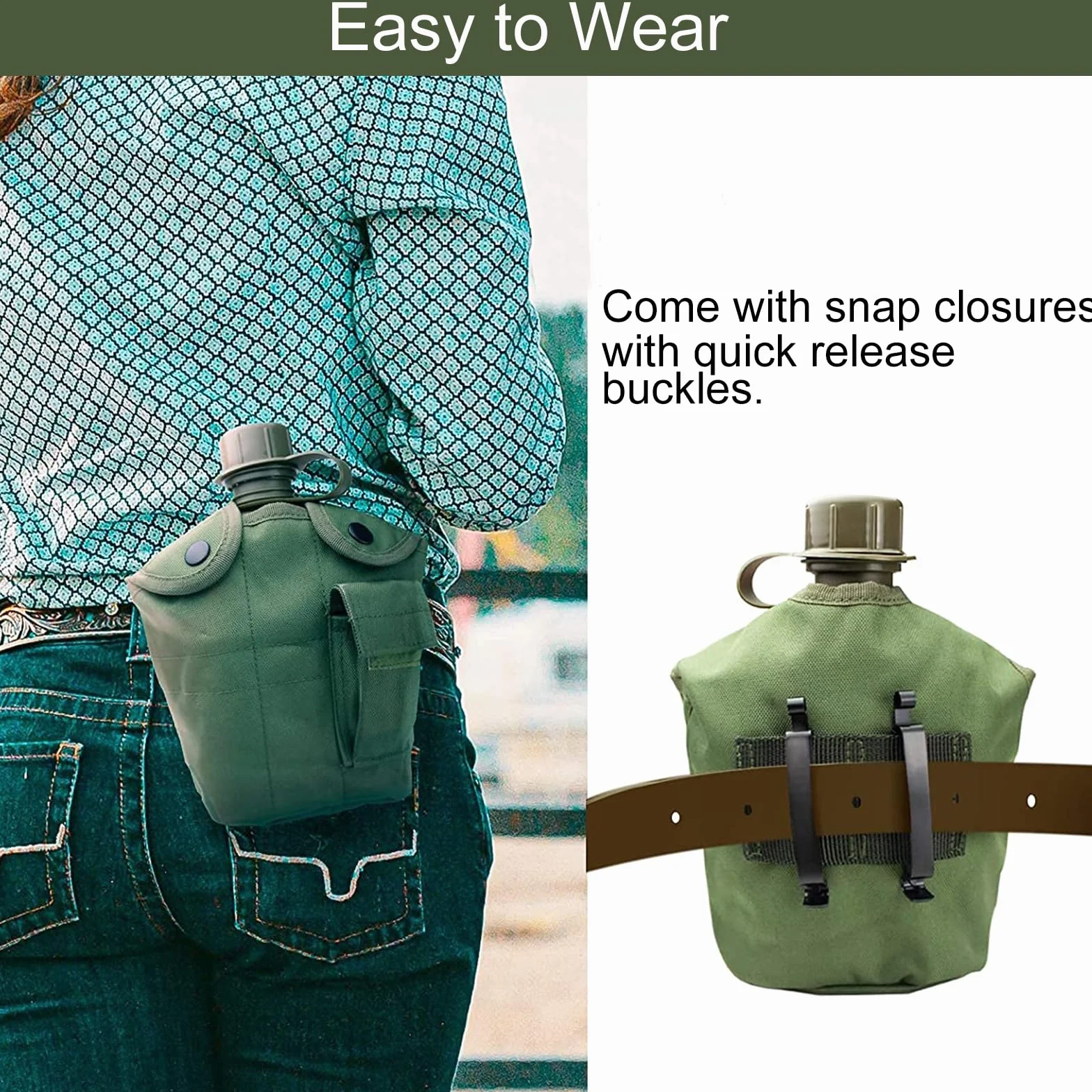 BeGrit Borraccia Militari 1 Litro con Guscio Set Gavetta Militare con Scoop e Tazza Manici Ripiegabili Gourde Militari 3 Pezzi Kit Militare Pentole Campeggio Tazza Scout per Escursioni Zaino, Verde