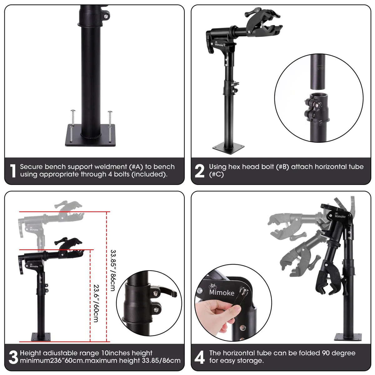Mimoke Supporto per riparazione biciclette Supporto da parete Banco da lavoro per bici Morsetto regolabile in altezza Rack di manutenzione domestica