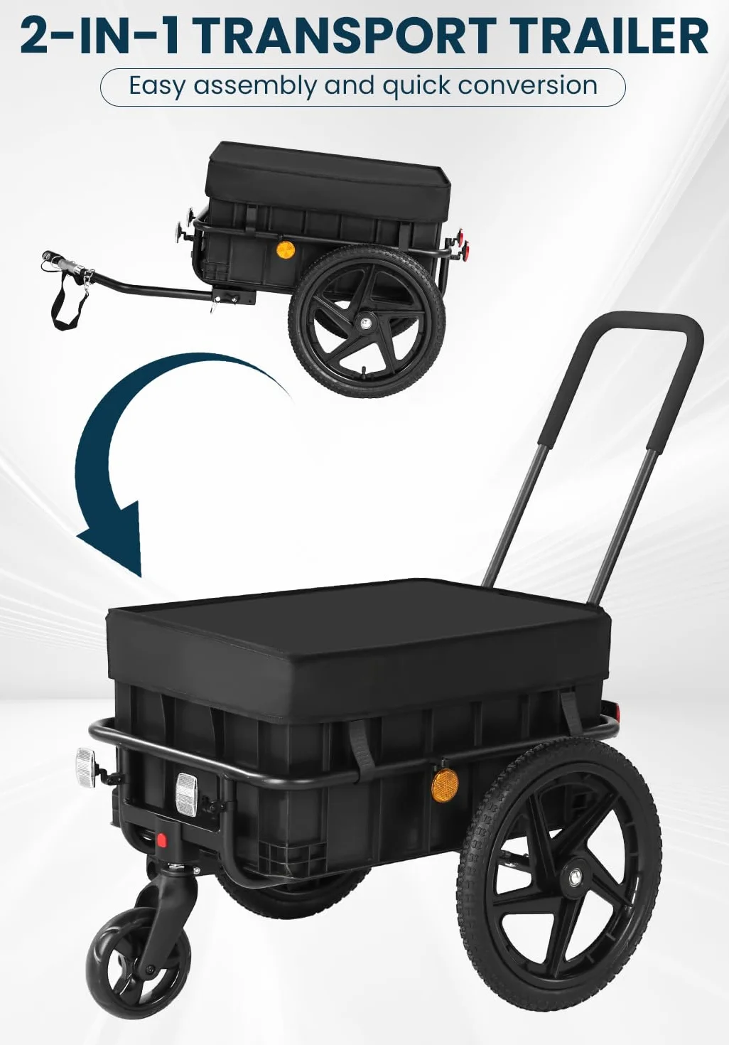SEPNINE 2 in 1 Rimorchio per biciclette, Rimorchio per carico, Carrello a mano con manico di spinta, Telaio in ferro, Pneumatici da 40 cm, Capacità di carico di 40 kg