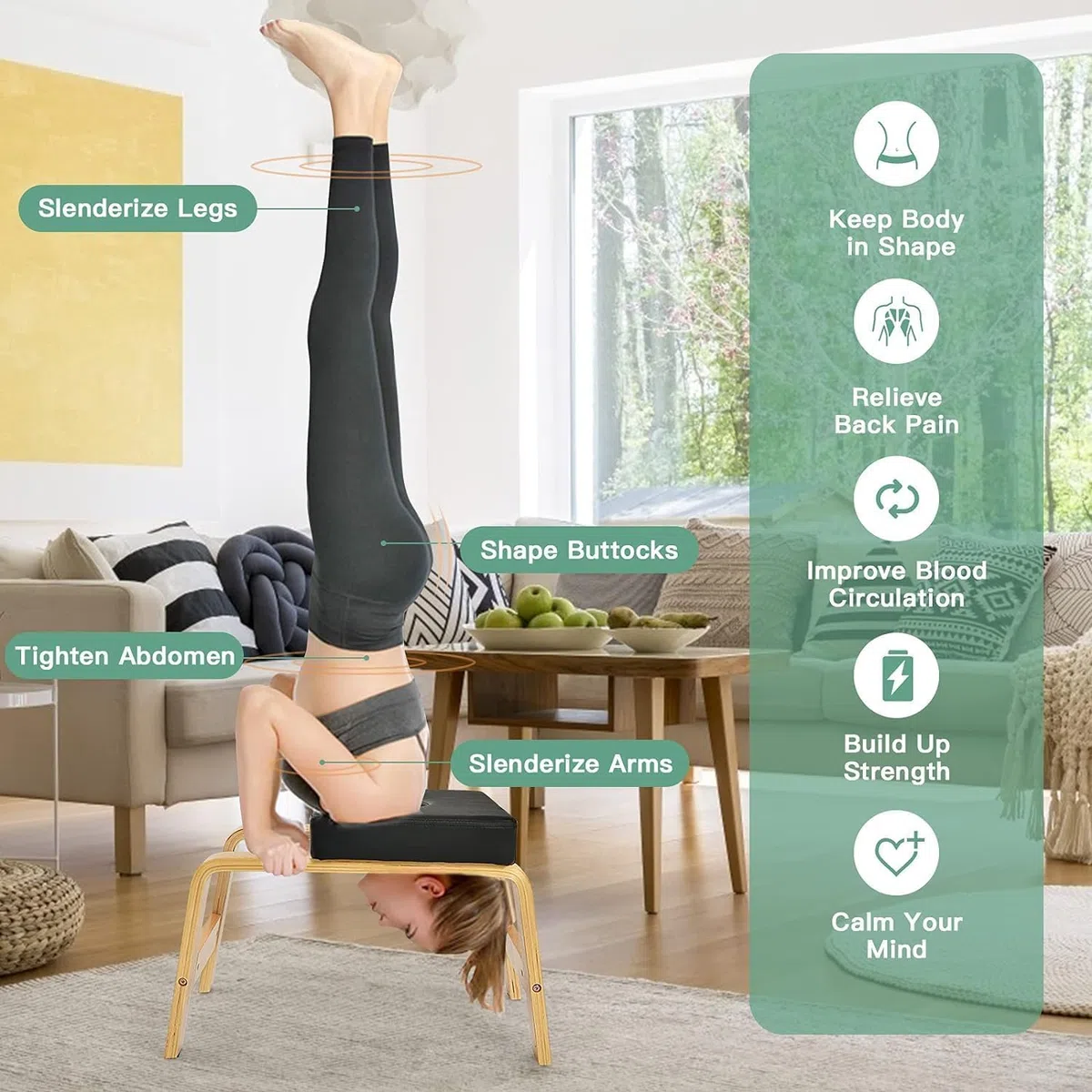 Yoga Chair Headstand, Sedia da Yoga,Sgabello Yoga,per Il rilassamento e l'allenamento della Forza,Yoga Panca Inversioni (Nero)