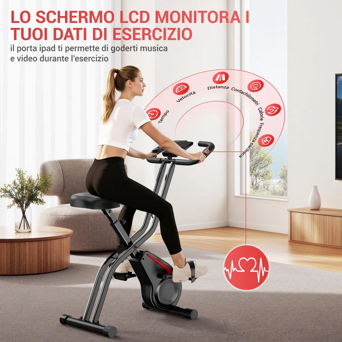 CURSOR cyclette da casa pieghevole Ergometer, cyclette pieghevole 5-in-1 con Resistenza Magnetica a 16 Livelli, cyclette per casa Bici da Camera con Sedile Comodo, Massimo 136kg