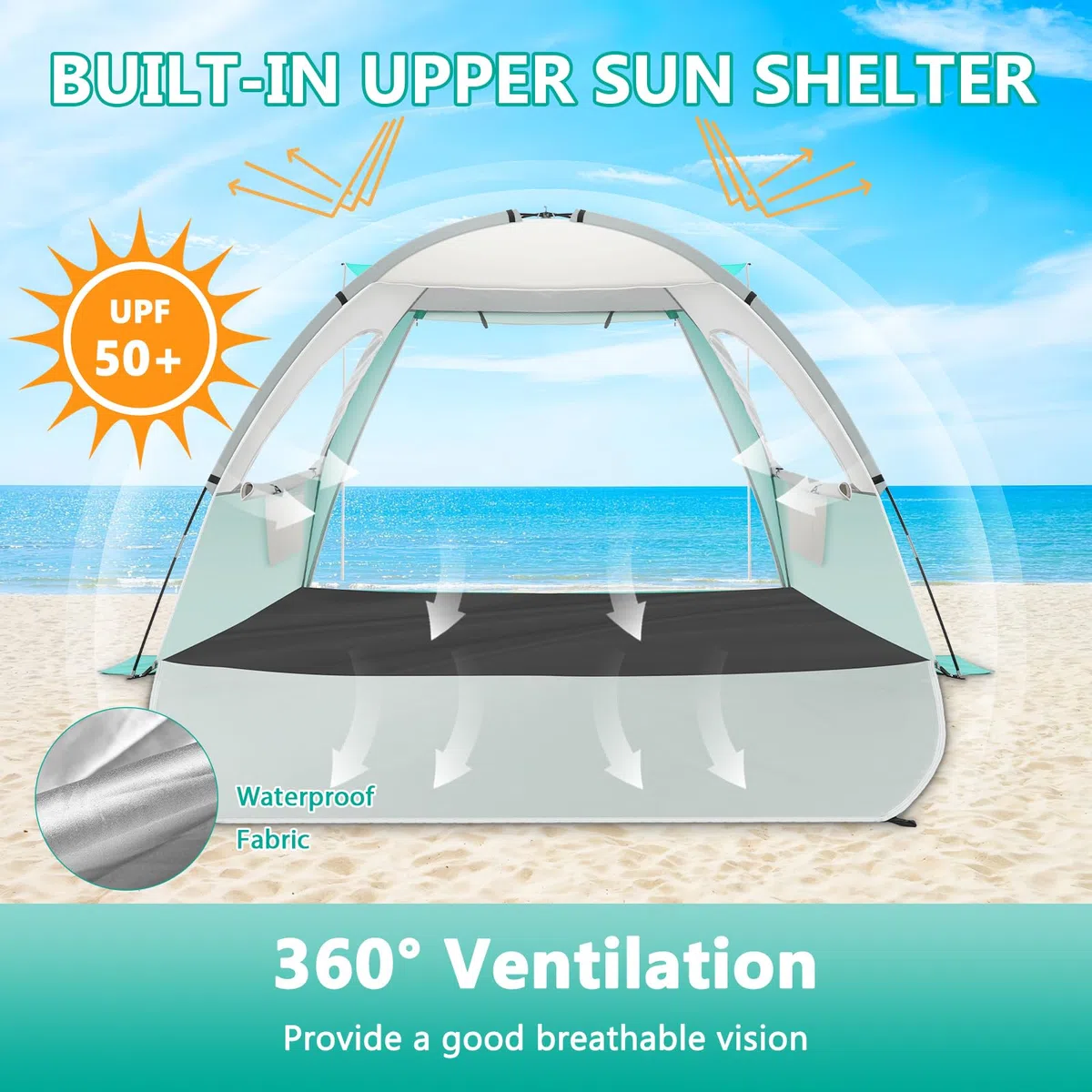 Brace Master Tenda da Spiaggia con Tendalino, Tenda Portatile UPF 50+, Adatta per 2-3 Persone, Facile Installazione, Adatta per Spiaggia, Campeggio, Pesca, Verde