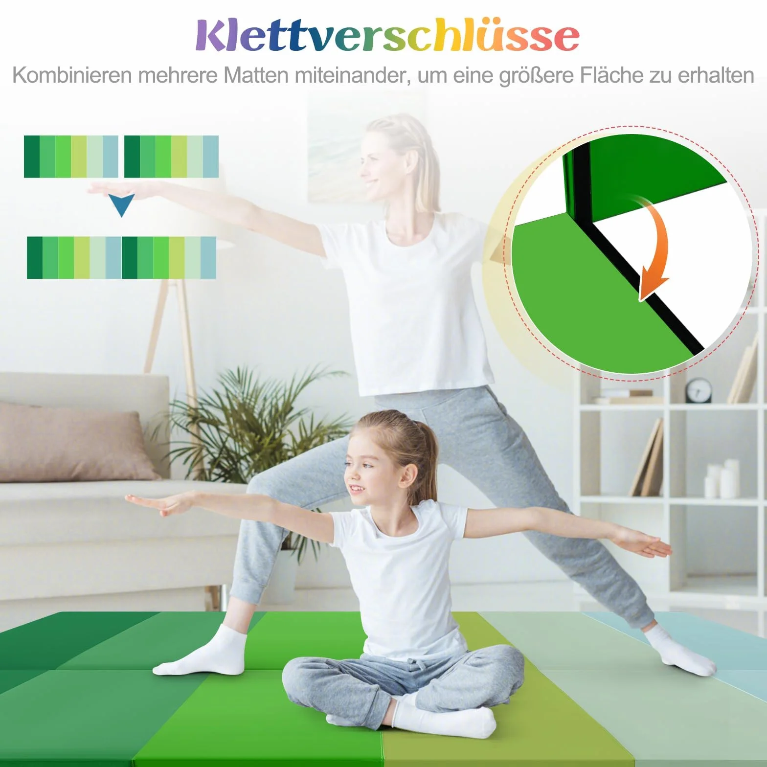 FANTASK Tappetino da ginnastica pieghevole per casa, 180 x 120 cm, tappetino fitness pieghevole a 5 volte, in PU con maniglia, tappetino sportivo per bambini e adulti