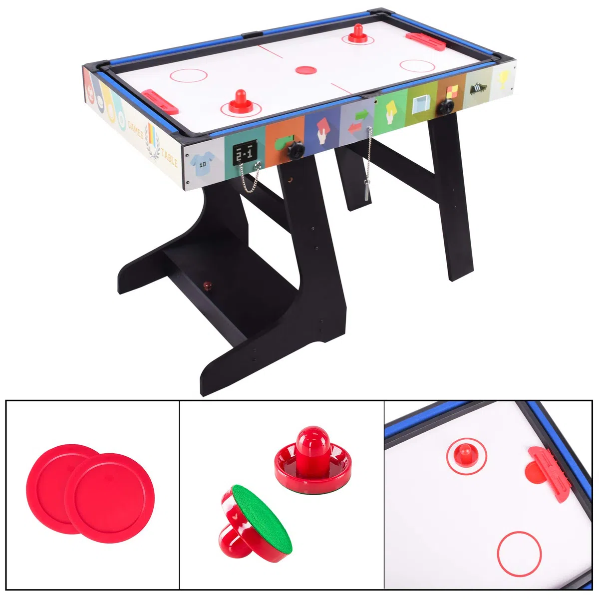 Tavolo da Gioco Pieghevole 4 in 1 Muliti: Biliardo/Snooker, Calcio, Ping Pong, Hockey ad Aria Con Scatola Portaoggetti, 1,2 m