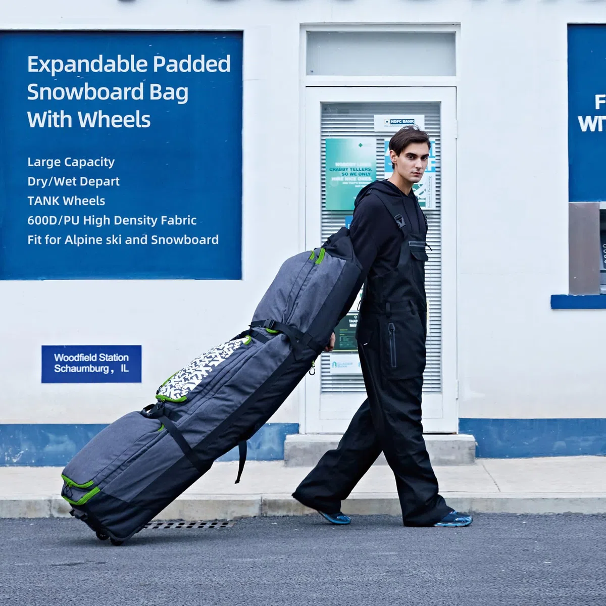 XCMAN - Borsa da Snowboard con Ruote, Lunghezza Regolabile per Viaggi in Aereo, Extra Lunga, Larga, Profonda, Impermeabile, con Stecche di Protezione in ABS e Dorso in Polipropilene, Versione 2020