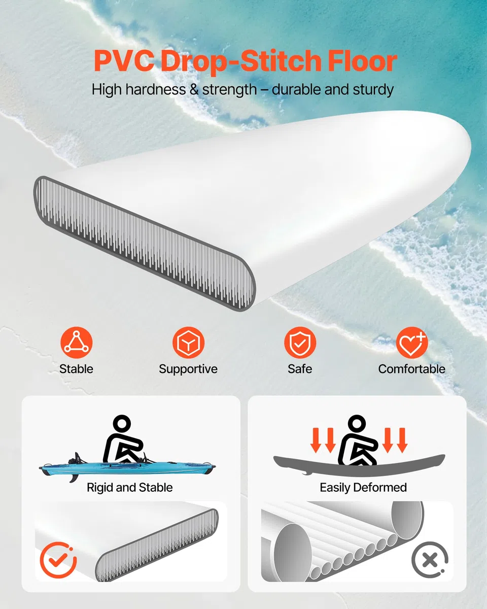 VEVOR Kayak Gonfiabile per 2 Persone, Capacità 317,5 kg, Resistente a Perdite e Forature, con Seduta Imbottita, Pavimento in PVC, 2 Pagaie, Pompa a Mano, Borsa Trasporto, per Pesca e Campeggio
