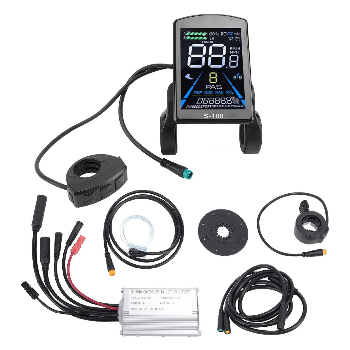 BuyWeek Kit Controller Scooter Elettrico, 36V 48V 15A DC Controller Motore 3 Mode con Metri S100 e Leva del Gas Pollice e Sensore di Assistenza e Cavo