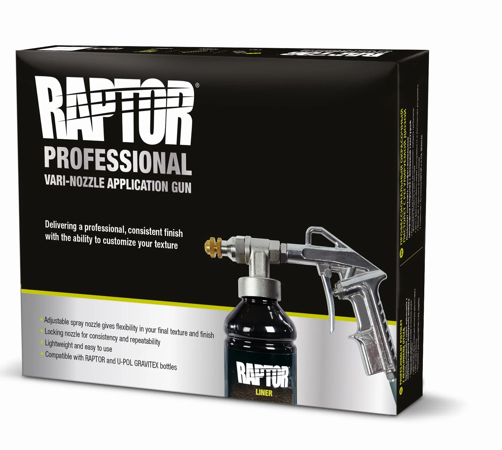 RAPTOR rivestimento protettivo KIT, 4 bottiglie 3,79 litri (incluso indurente), nero con pistola Raptor Professional Vari Nozzle