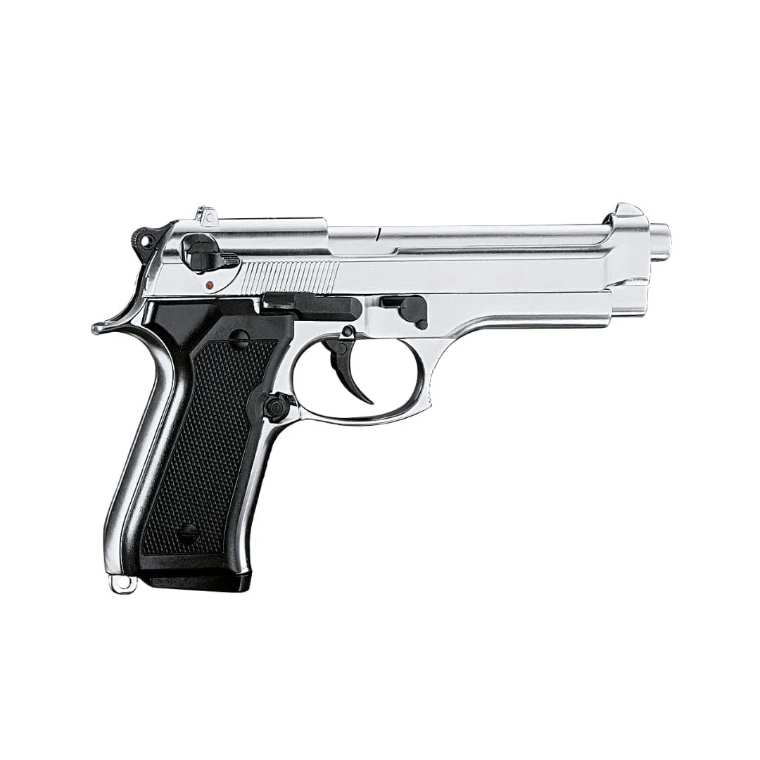 Pistola a Salve Mod. 92 Top Firing 9 mm, Segnalatore Acustico Scacciacani/Addestramento, Chrome - Kit con Olio Ballistol Incluso