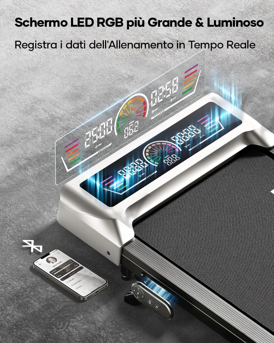 Tapis Roulant Elettrico con 10% Inclinazione, 1-10km/h Tapis Roulant Salvaspazio, 3 Pendenza, 3.0HP Motore silenzioso, 4 in 1 Sotto la Scrivania Walking Pad, App e Telecomando, Ampio Display LED