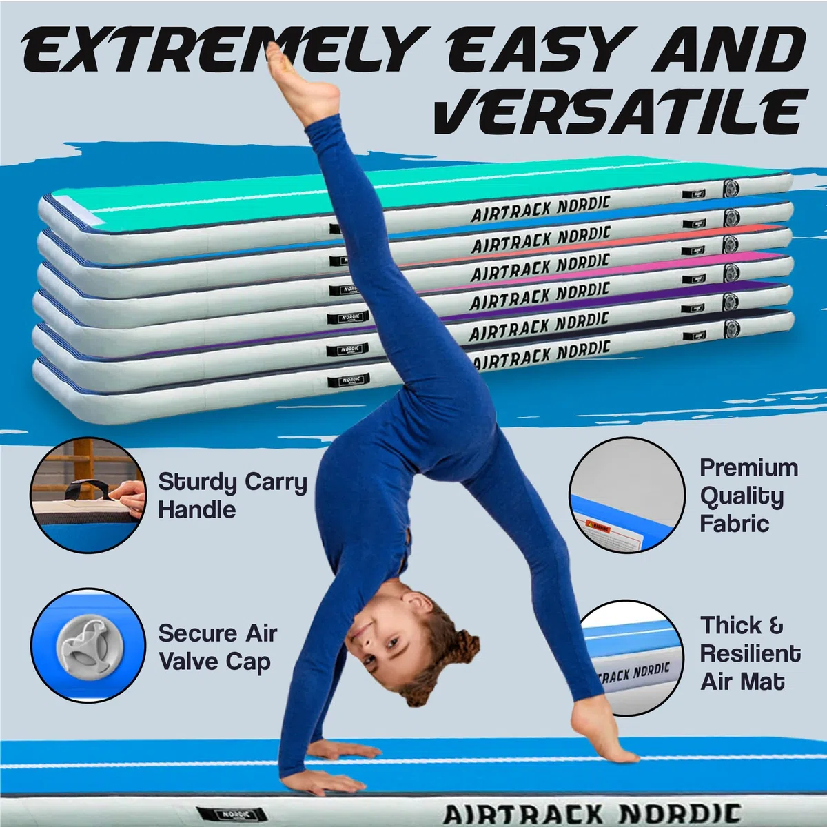 AirTrack Nordic Home Special Edition Air Track 3m/4m/5m/6m/7m/8m con pompa ad aria, tappeto ginnastica artistica da casa, tappetino gonfiabile resistente e facile da trasportare, per ginnastica, yoga