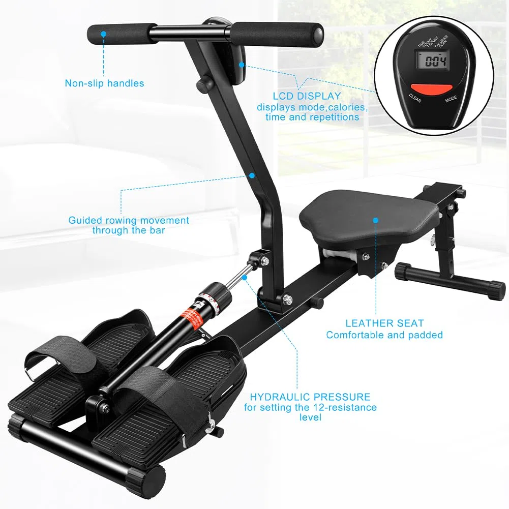 BAKAJI Vogatore Pieghevole per Casa Salvaspazio e Silenzioso, Attrezzatura da Allenamento per Interni con Display LCD e 12 Livelli di Resistenza, Palestra, Fitness, Cardio