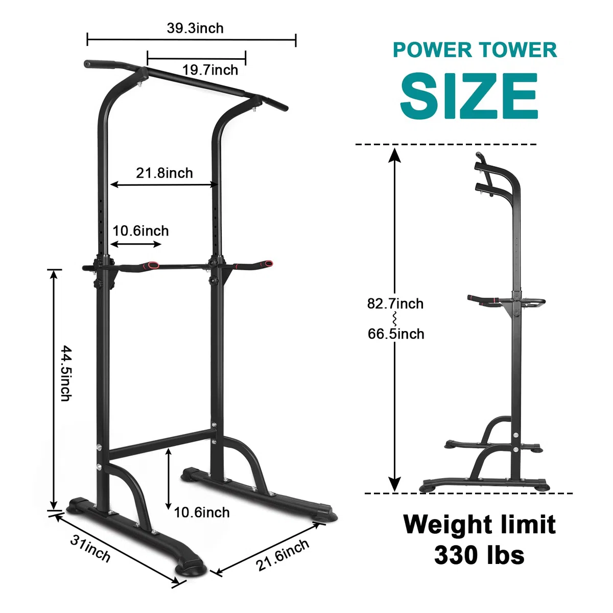 Power Tower Stazione di fondi con barra di trazioni per allenamento, altezza regolabile, supporto multifunzione per fondi per palestra a casa, attrezzature per il fitness