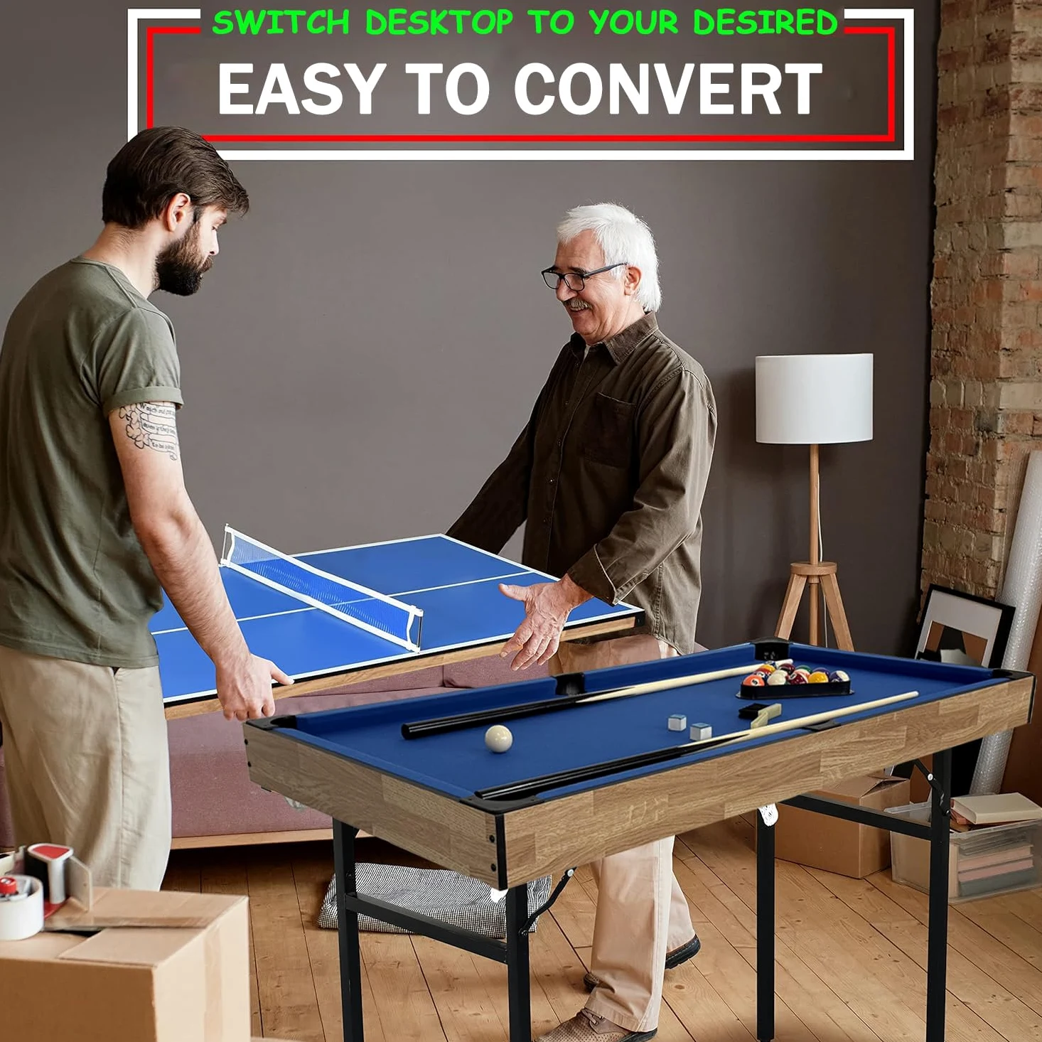 Tavolo Multigioco, Gioco Multifunzione 4 in 1 Tavolo da biliardo pieghevole, biliardo, hockey, ping pong, bowling, shuffleboard e tris con tutti gli accessori(1.2m)