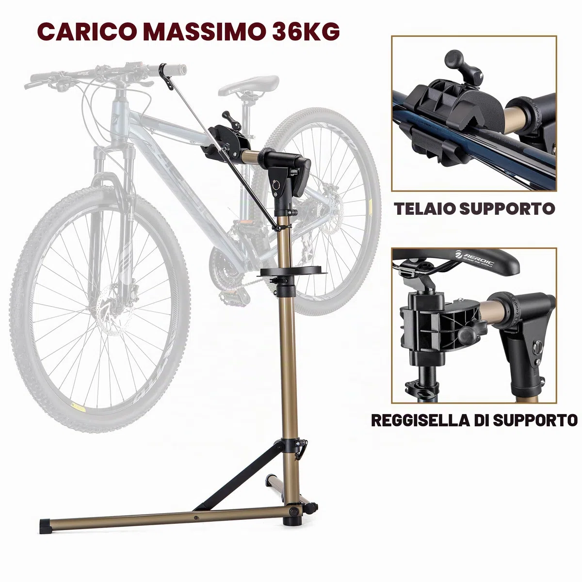 CXWXC Supporto per Manutenzione Bici, Cavalletto per Riparazione e-Bike fino a 36kg, Regolabile in Altezza, Pieghevole e Girevole a 360° per MTB, Bici da Corsa, e-Bike