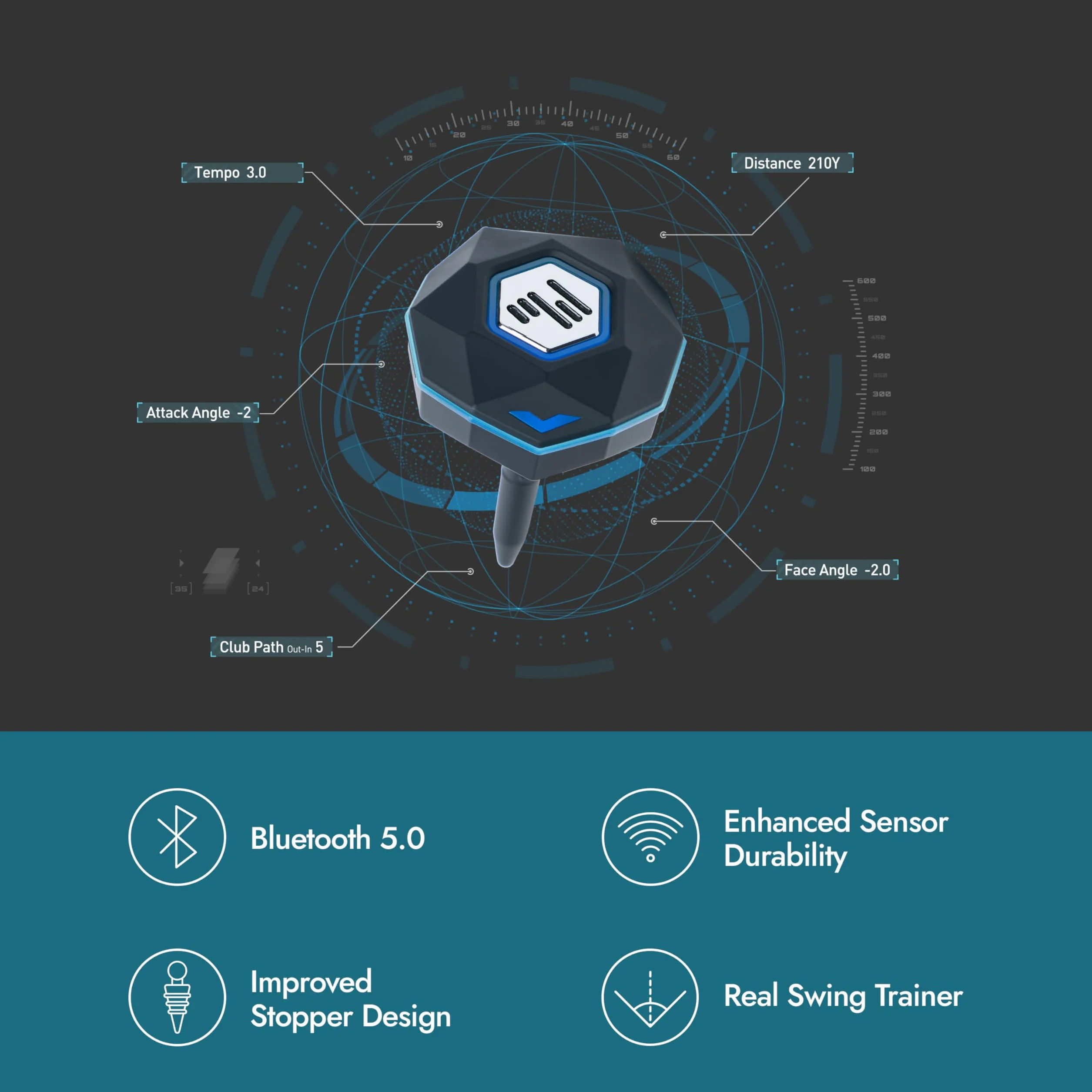 PHIGOLF Phigolf2 - Simulatore da Golf con Bastone per Altalena per Interni ed Esterni, con sensore di Movimento aggiornato e analisi Dell'Oscillazione 3D, Compatibile con App WGT/E6 Connect, Funziona