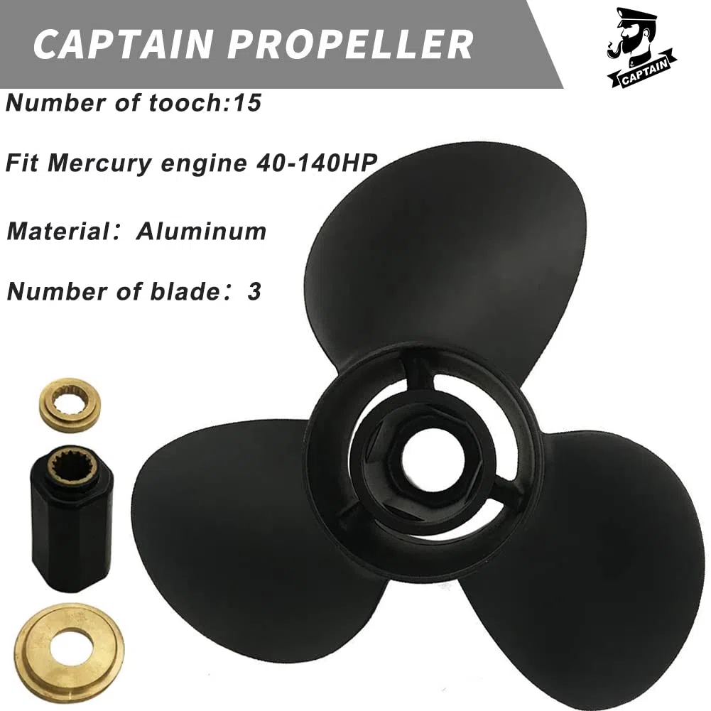 Boatman Elica fuoribordo in alluminio per motori Mercury/Mercruiser 40-140 Hp,15 Spline Tooth,RH