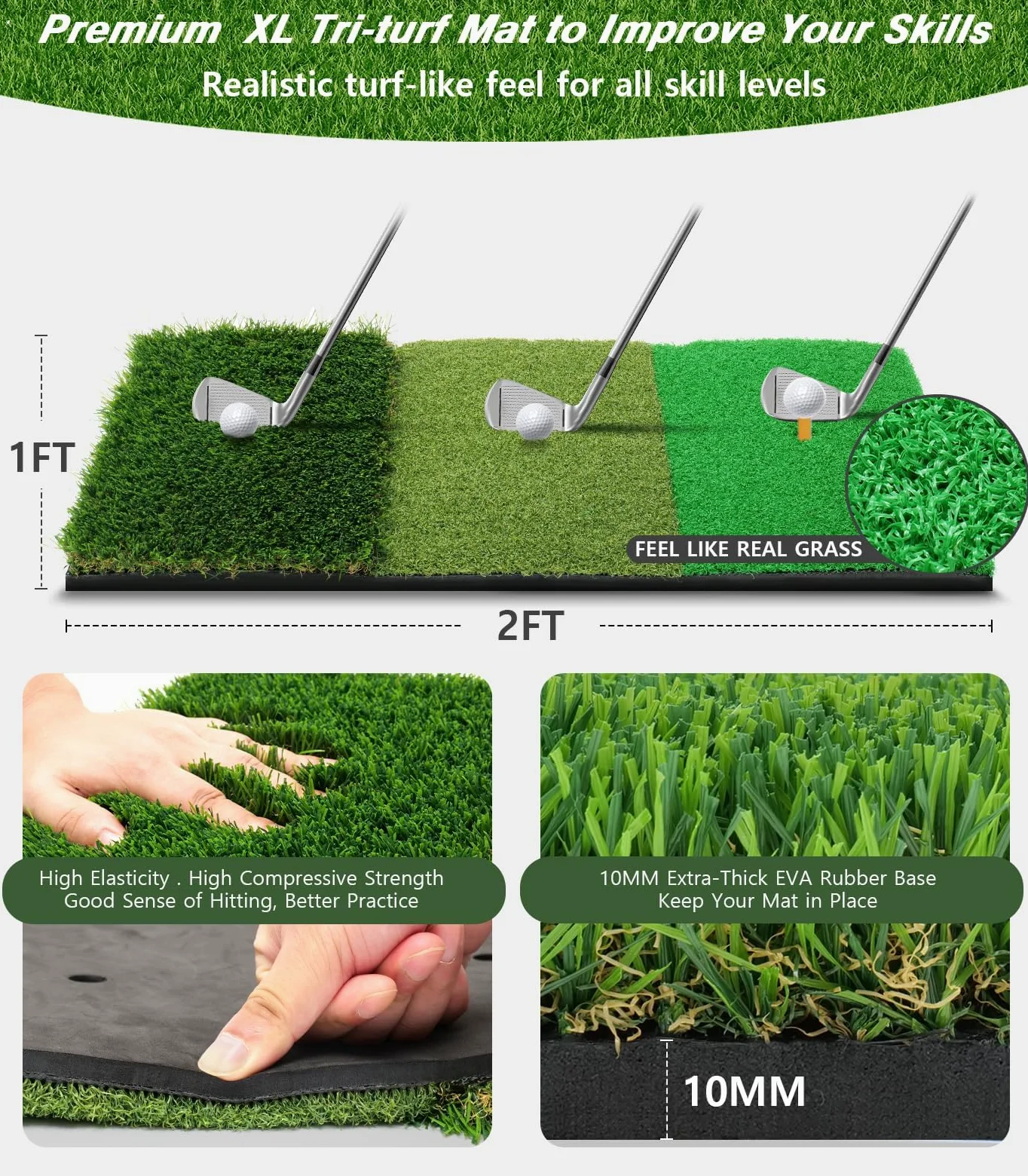 Rete da golf 3 x 2,1 m, con tappetino da golf Tri-Turf All in 1, per allenamento a dondolo, per allenamento a dondolo, con bersaglio, palline, tè/borsa