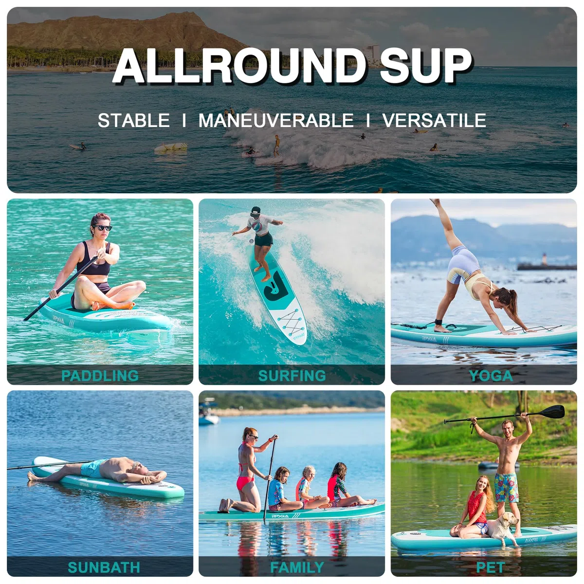 Tavola da Surf a Canottaggio con sedile, tavola da surf gonfiabile con capacità di carico fino a 200 kg, accessorio per principianti, adulti e bambini
