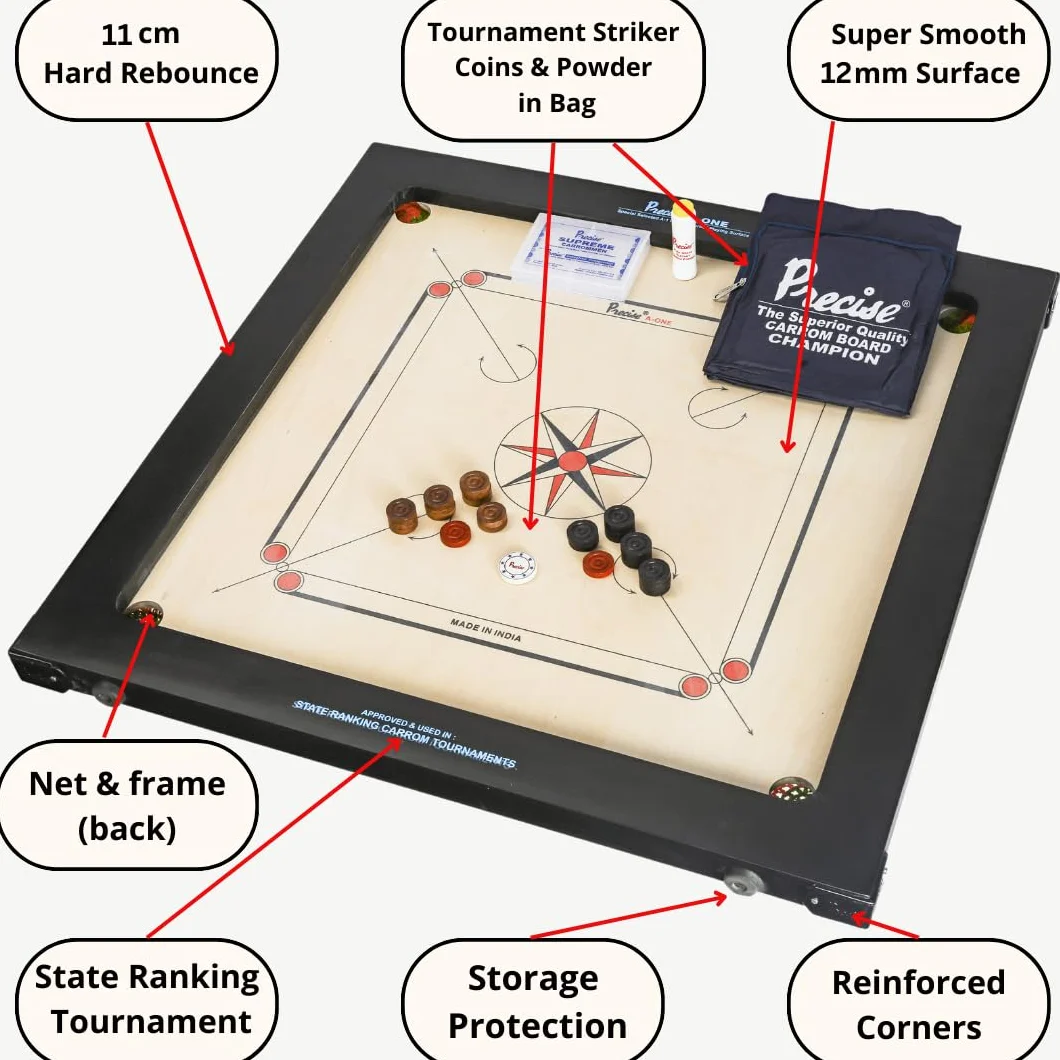 Precise Champion Profi Carrom - Ama-12 mm - 16 kg Torneo Board - India - Completo