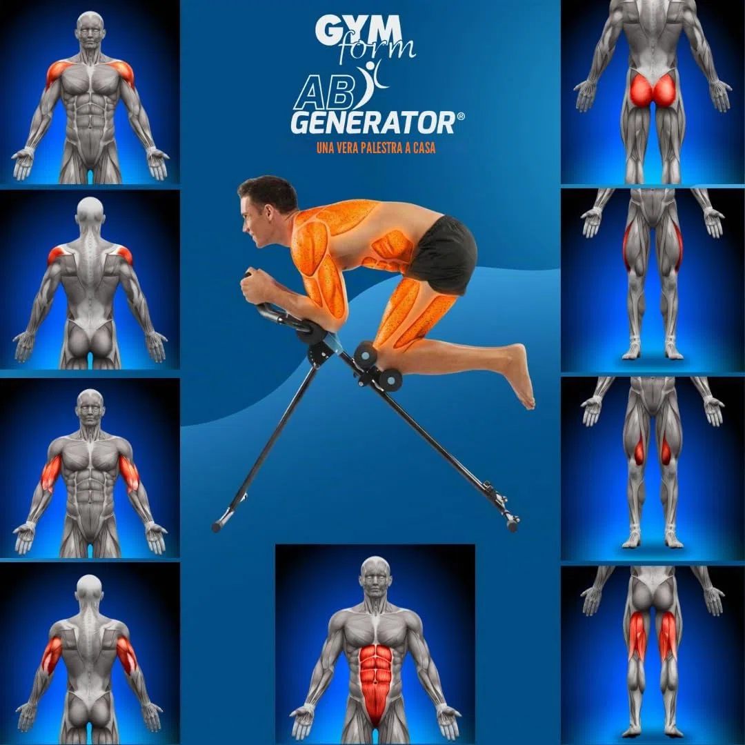 GYMFORM Macchina per addominali AB Generator, allenamento completo, allenamento funzionale per addominali, braccia, gambe, cardio + fitness, Attrezzo Fitness