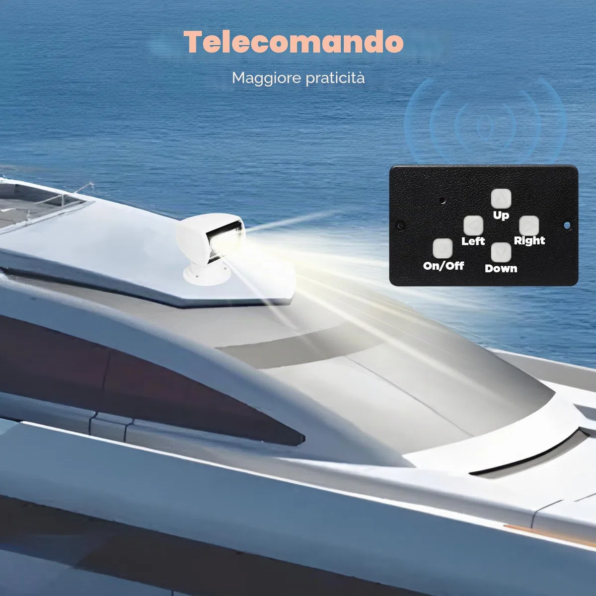 MINRS Faro per barche, faro di ricerca per barche, faro marino, telecomando Xenon marino DC 12V 100W, telecomando rotante 360 gradi, luce di lavoro IP66 impermeabile per yacht, guardia costiera